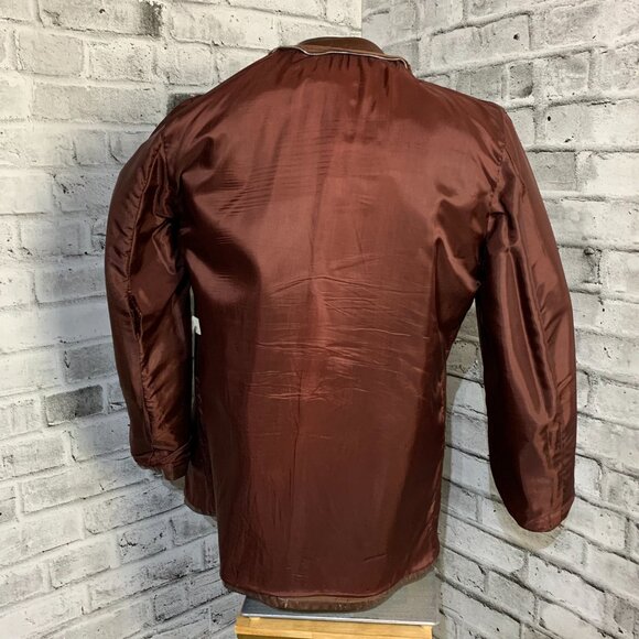 Vintage 70s Chocolate Brown Disco Leather Jacket Retro Mod Trench Coat - Picture 7 of 13